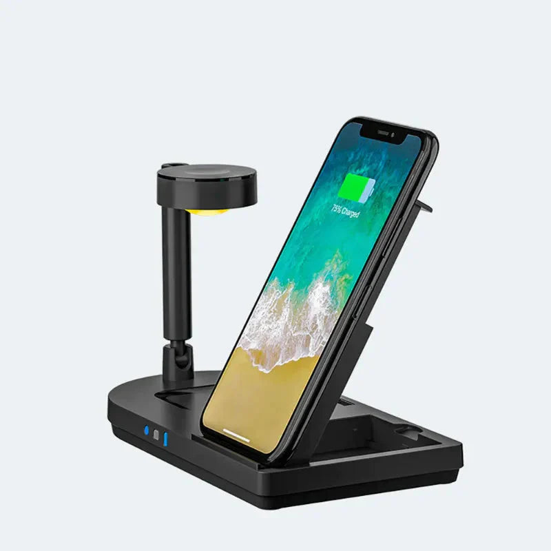 Wireless Charging Station 4 in 1 Qi-Certified 18W Fast Charging Dock with Bedside Lamp