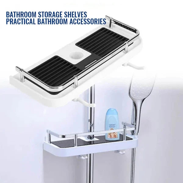 Shower rod storage shelf