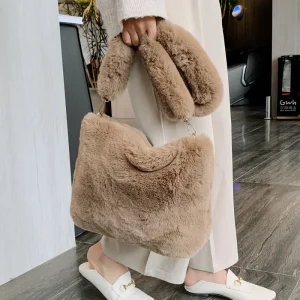 2025 Winter Soft Fur Hobo Handbag Designer Women's Plush Shoulder Bags Crossbody Bag Women Large Capacity Tote Purse Lady Sac