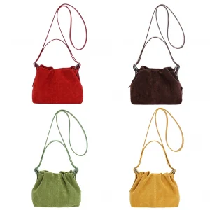 Women Faux Suede Crossbody Bag with Adjustable Strap Drawstring Top Handle Bag Shoulder Handbags for Travel Winter Fall