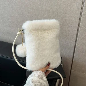 Plush Phone Bag Autumn and Winter Solid Color Elegant Women's Durable Girl Fur Hanging Rope Bag Crossbody Coin Purse