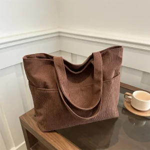 Simple Large Capacity Tote Women Shoulder Bag Retro Corduroy Ladies Shopping Commuter Underarm Bags Female Multi-pocket Handbags